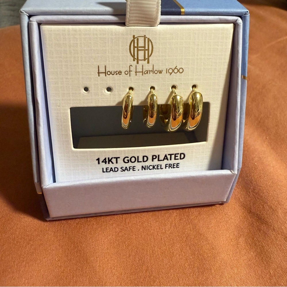 House of Harlow 14K Gold 2 Pairs of Hoop Earrings New